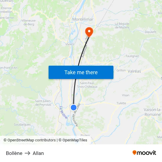 Bollène to Allan map