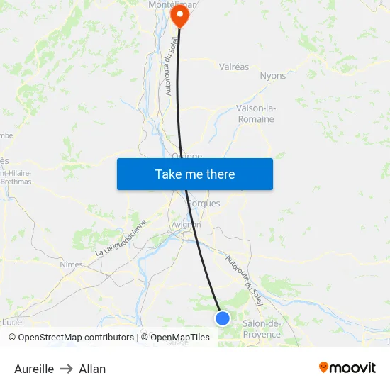 Aureille to Allan map