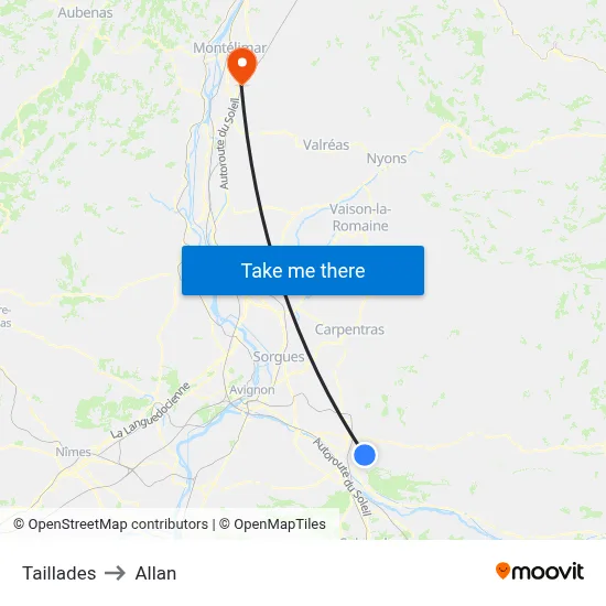 Taillades to Allan map