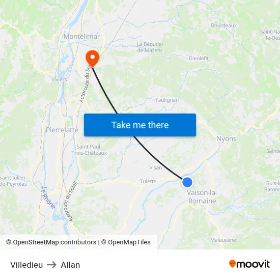 Villedieu to Allan map