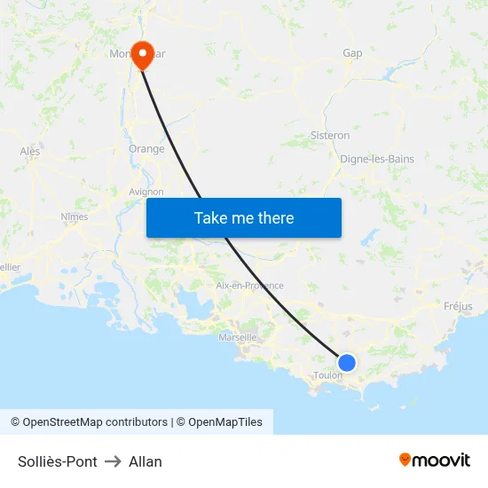 Solliès-Pont to Allan map