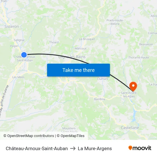 Château-Arnoux-Saint-Auban to La Mure-Argens map