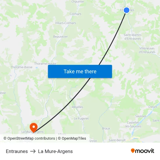 Entraunes to La Mure-Argens map