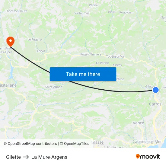 Gilette to La Mure-Argens map