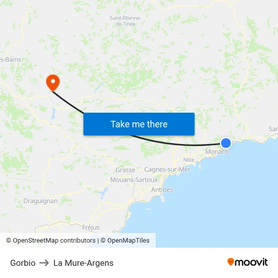 Gorbio to La Mure-Argens map