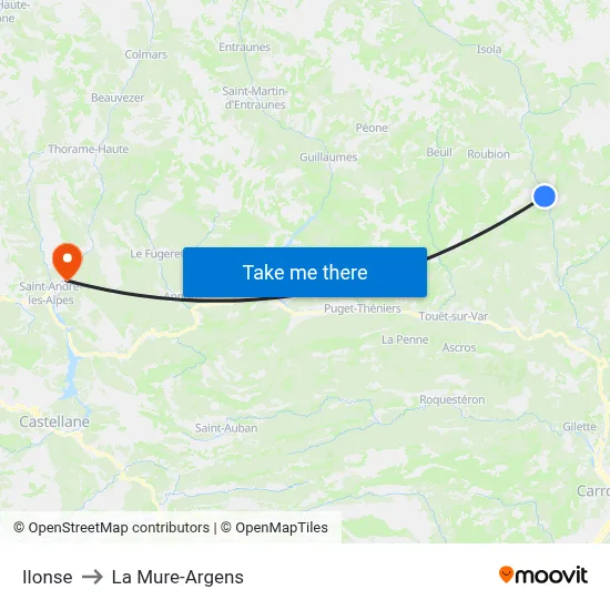 Ilonse to La Mure-Argens map