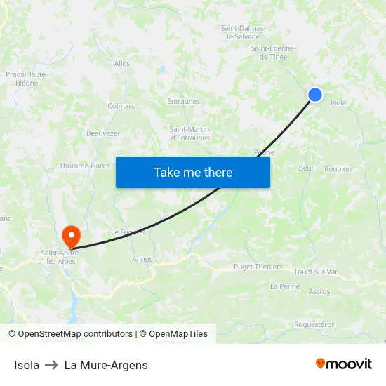 Isola to La Mure-Argens map