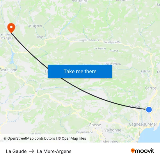 La Gaude to La Mure-Argens map