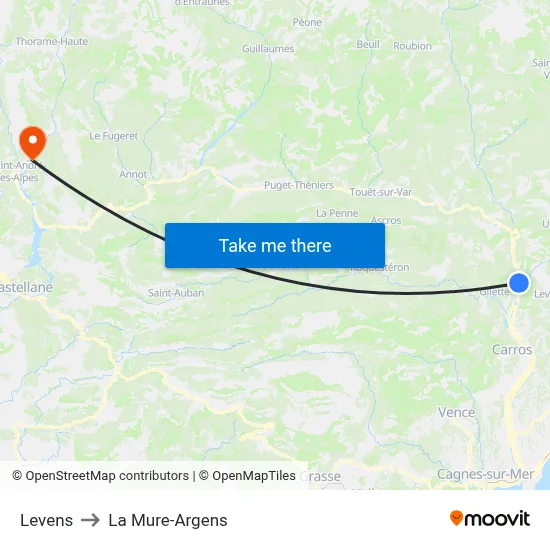 Levens to La Mure-Argens map