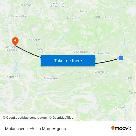 Malaussène to La Mure-Argens map