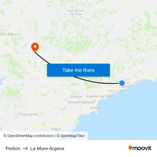 Peillon to La Mure-Argens map
