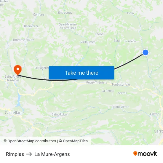 Rimplas to La Mure-Argens map