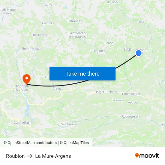 Roubion to La Mure-Argens map