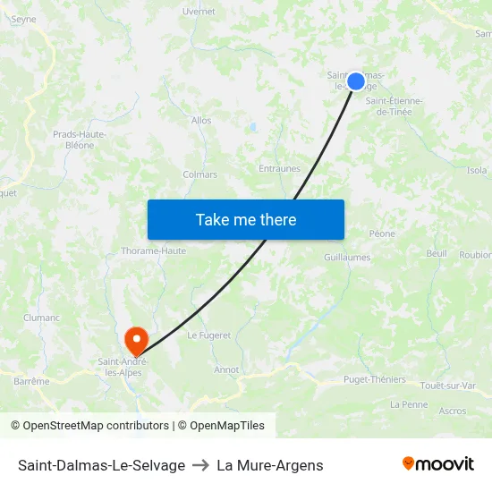Saint-Dalmas-Le-Selvage to La Mure-Argens map
