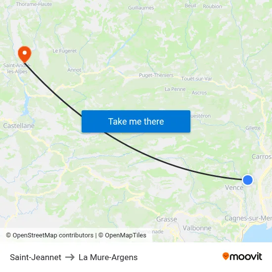 Saint-Jeannet to La Mure-Argens map