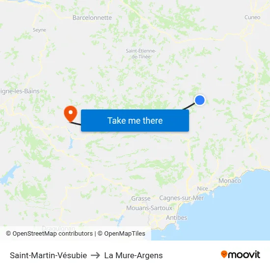 Saint-Martin-Vésubie to La Mure-Argens map