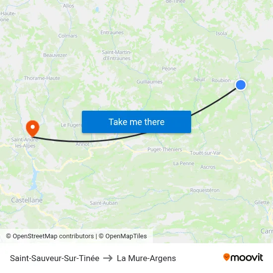 Saint-Sauveur-Sur-Tinée to La Mure-Argens map