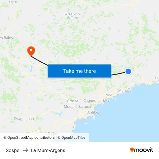 Sospel to La Mure-Argens map
