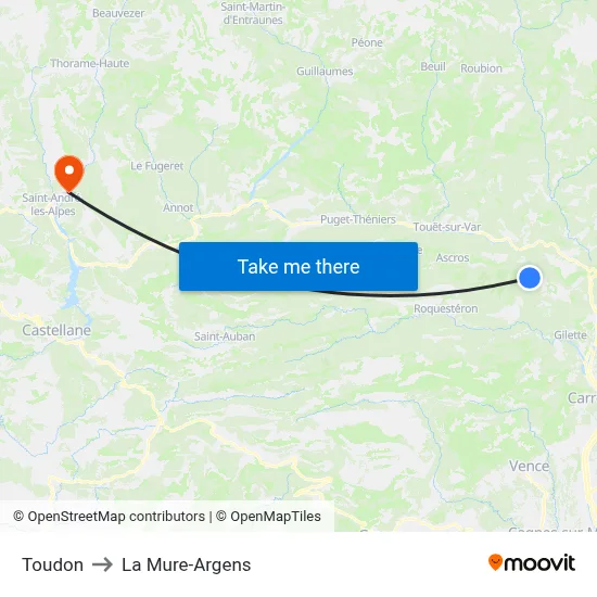 Toudon to La Mure-Argens map