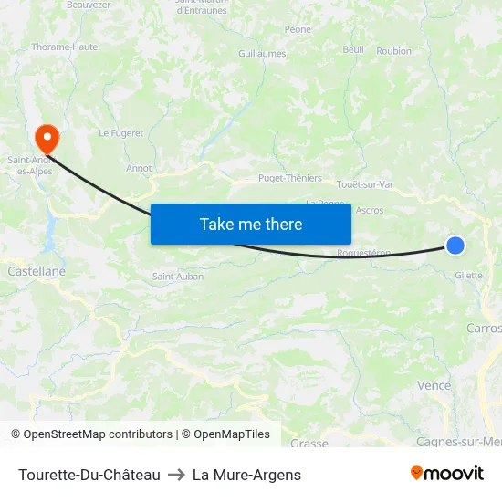 Tourette-Du-Château to La Mure-Argens map