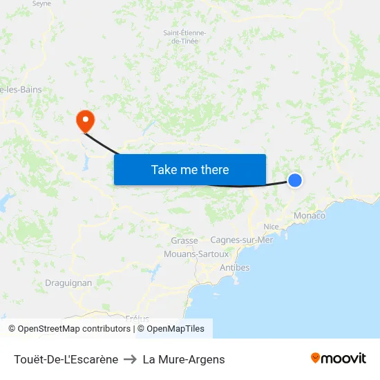 Touët-De-L'Escarène to La Mure-Argens map