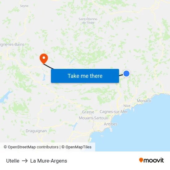Utelle to La Mure-Argens map