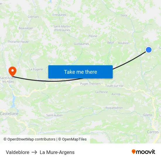 Valdeblore to La Mure-Argens map