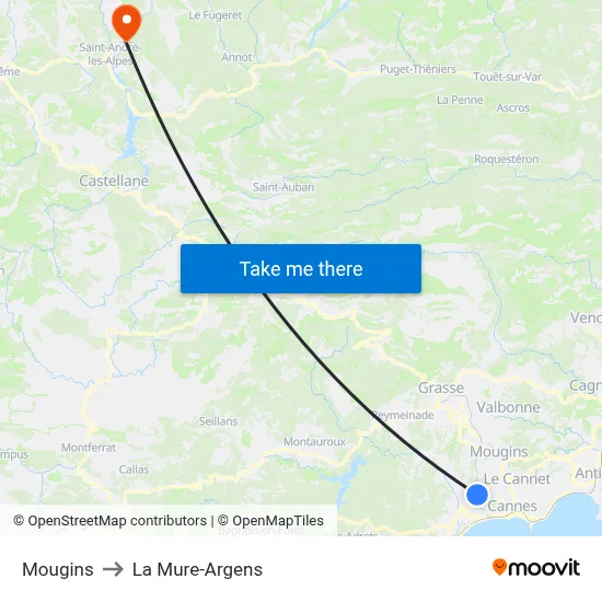 Mougins to La Mure-Argens map