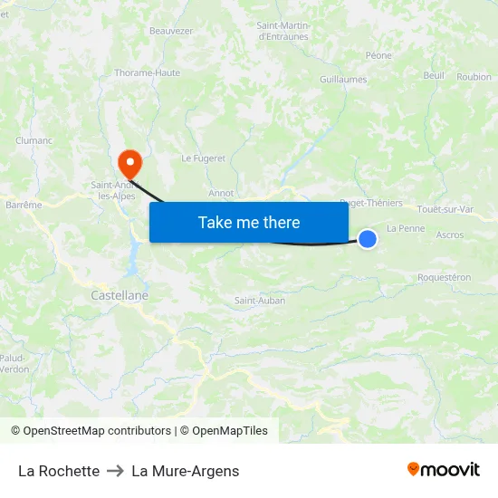 La Rochette to La Mure-Argens map