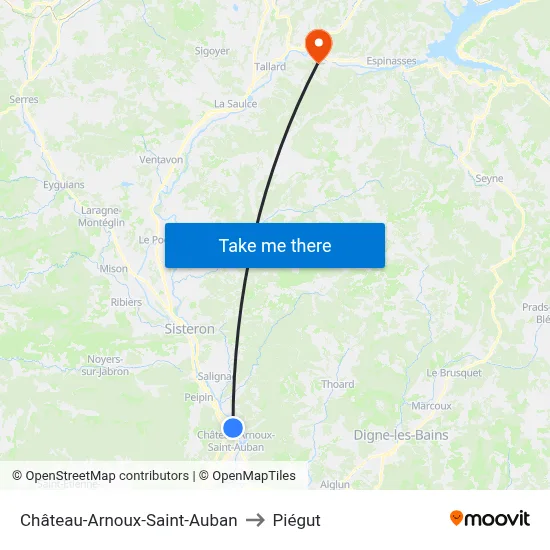 Château-Arnoux-Saint-Auban to Piégut map