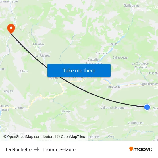 La Rochette to Thorame-Haute map