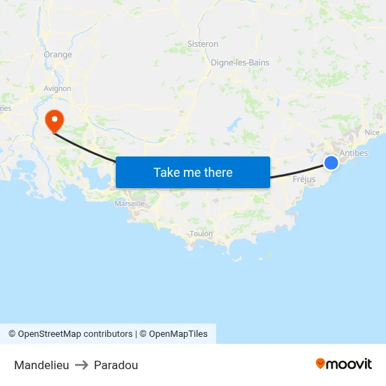 Mandelieu to Paradou map