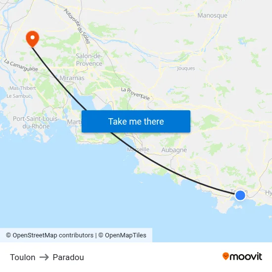 Toulon to Paradou map