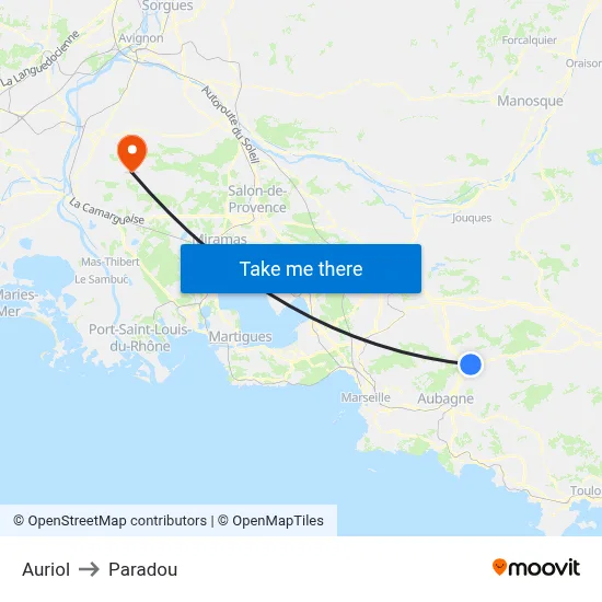 Auriol to Paradou map