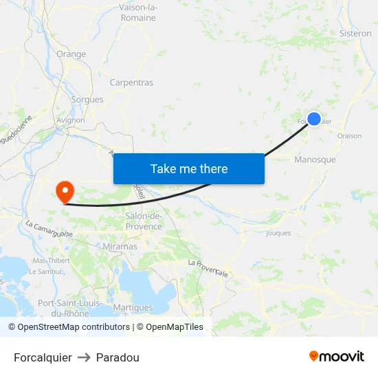 Forcalquier to Paradou map