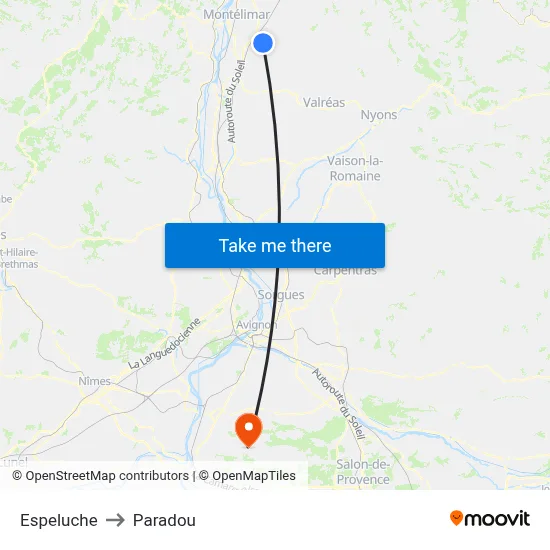 Espeluche to Paradou map