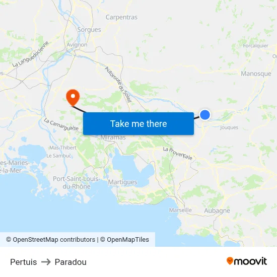 Pertuis to Paradou map