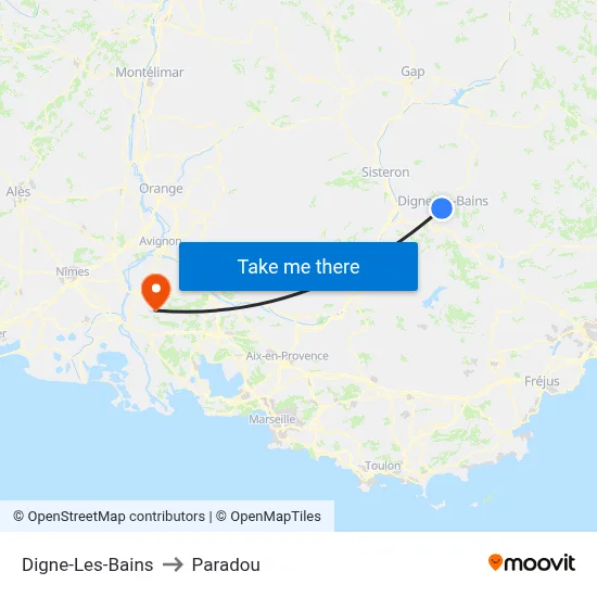 Digne-Les-Bains to Paradou map