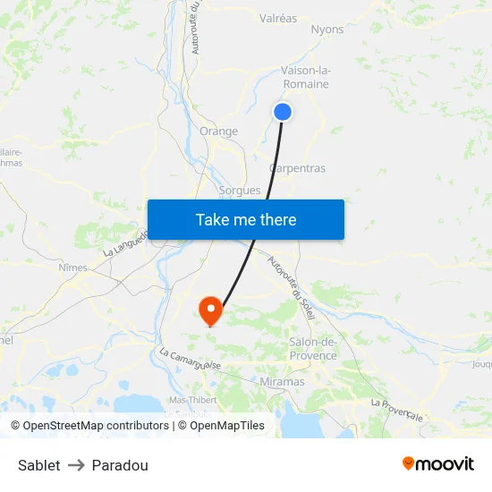 Sablet to Paradou map