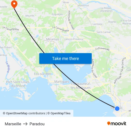 Marseille to Paradou map