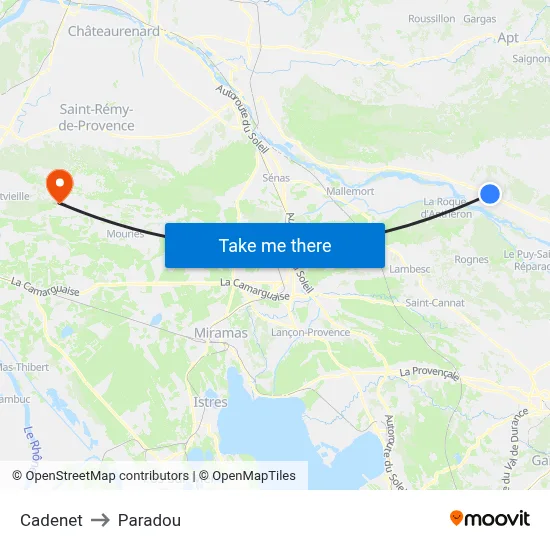 Cadenet to Paradou map