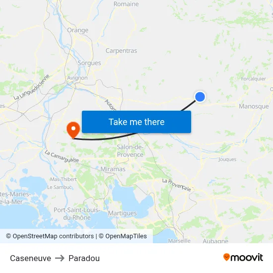 Caseneuve to Paradou map
