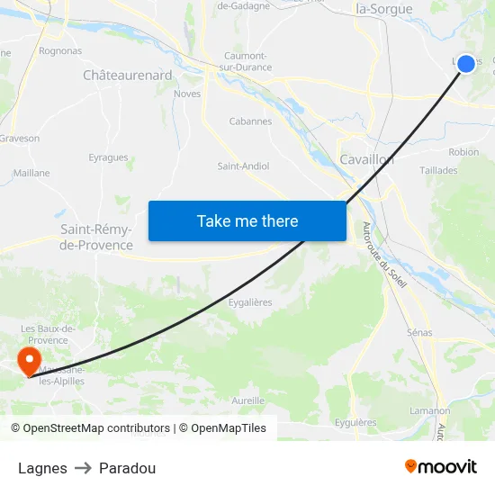 Lagnes to Paradou map