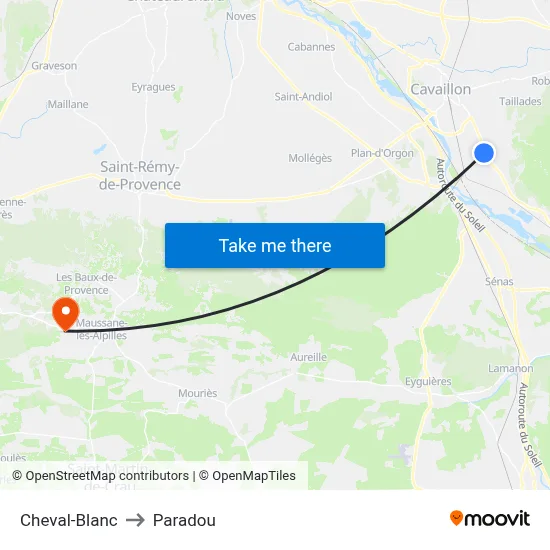 Cheval-Blanc to Paradou map