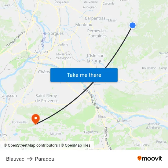 Blauvac to Paradou map