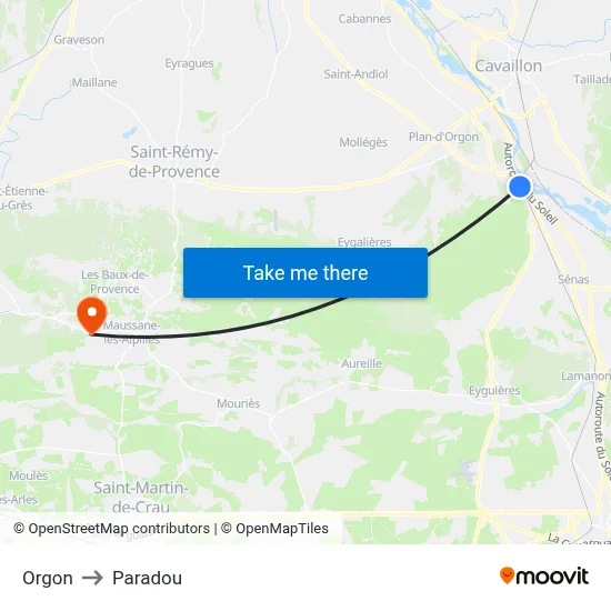 Orgon to Paradou map