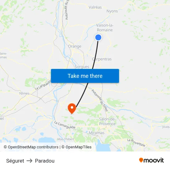 Séguret to Paradou map