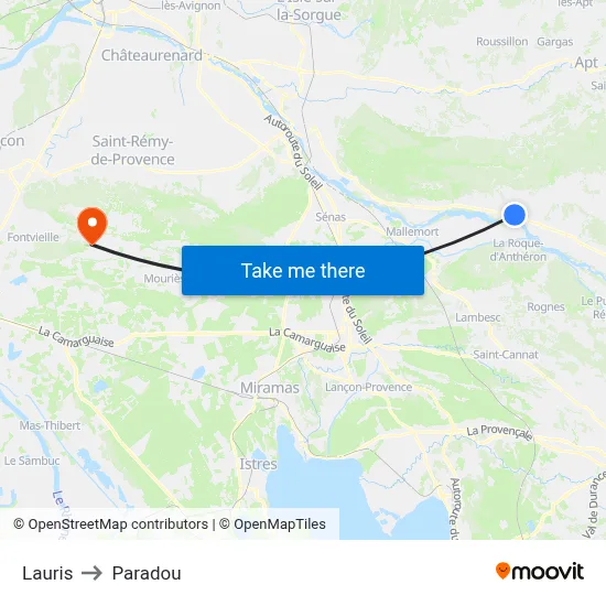 Lauris to Paradou map