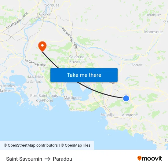 Saint-Savournin to Paradou map