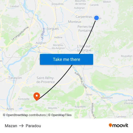Mazan to Paradou map